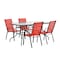 Flash Furniture Brazos 5 Pc Outdoor Patio Dining Set - 55in Tempered Glass Patio Tbl w/Umbrella Hole, 4 Red Chairs TLH-089REC-303CRD4-GG - alternate 1